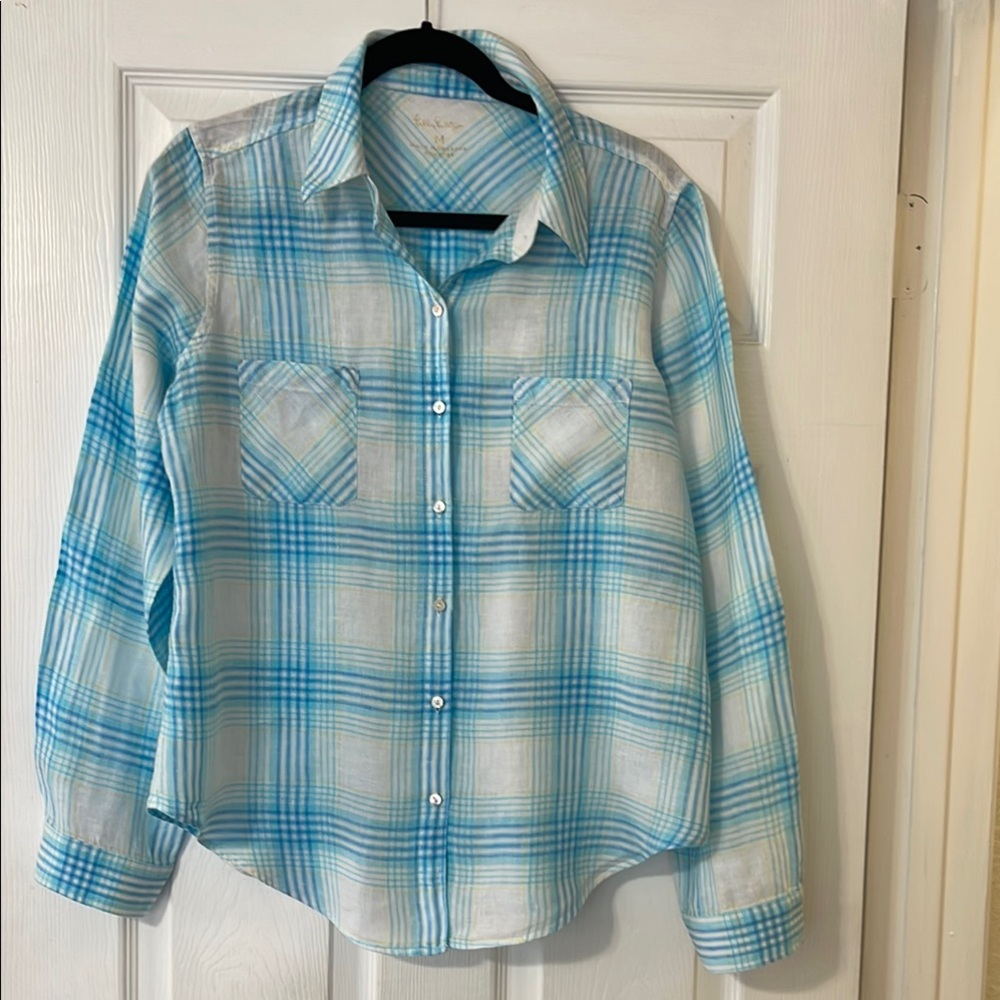Lilly Pulitzer Blue Plaid Button Down Shirt